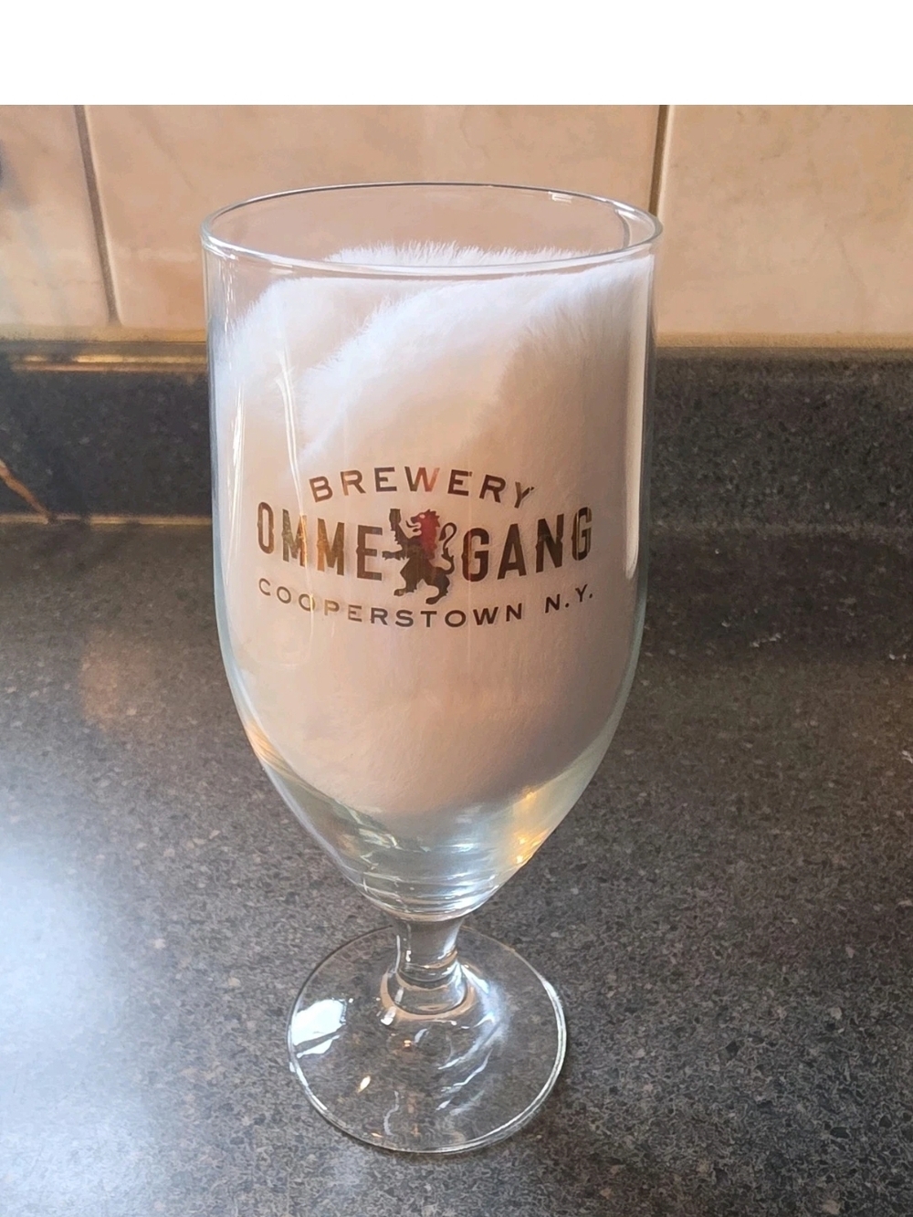Ommegang Brewery Gold Logo Glass - Clear Stemmed Beer Goblet